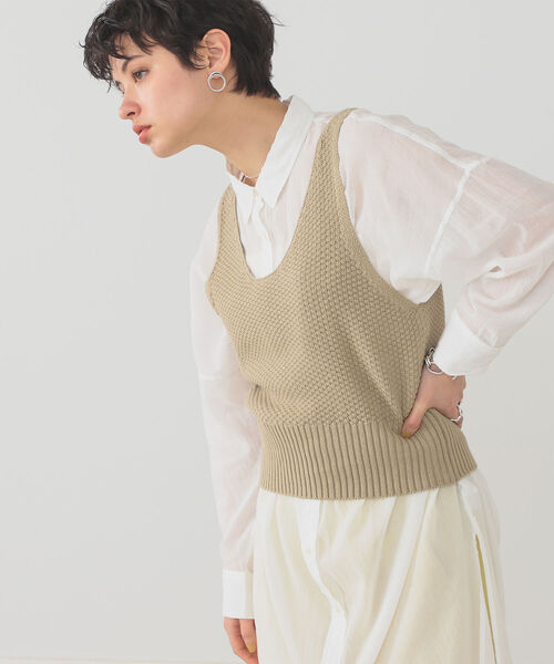 B:MING by BEAMS（ビーミングバイビームス）の「B:MING by BEAMS / オーガニックコットン ニットビスチェ 22SS（タンクトップ・レディース・ブラウン/アイボリー/ベージュ・ONE SIZE）」の3枚目の写真