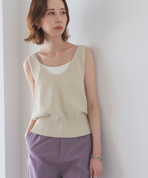 B:MING by BEAMS（ビーミングバイビームス）の「B:MING by BEAMS / オーガニックコットン ニットビスチェ 22SS（タンクトップ・レディース・ブラウン/アイボリー/ベージュ・ONE SIZE）」の2枚目の写真