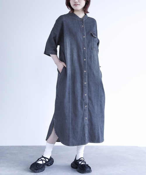 n'OrLABEL(ノアールレーベル)の「【接触冷感・UVカット・遮熱効果・抗菌防臭】『デニムシャツワンピース』(シャツワンピース・レディース・ネイビー/ブルー・FREE)」の1枚目の写真