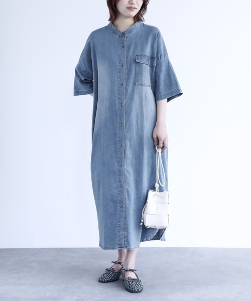 n'OrLABEL(ノアールレーベル)の「【接触冷感・UVカット・遮熱効果・抗菌防臭】『デニムシャツワンピース』(シャツワンピース・レディース・ネイビー/ブルー・FREE)」の2枚目の写真