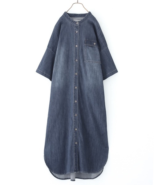 n'OrLABEL(ノアールレーベル)の「【接触冷感・UVカット・遮熱効果・抗菌防臭】『デニムシャツワンピース』(シャツワンピース・レディース・ネイビー/ブルー・FREE)」の4枚目の写真