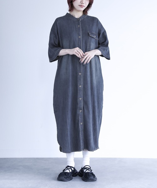 本日限定！GREEN LAVEL RELAXING 半袖　デニムシャツワンピース セール】デニムロングシャツワンピース（シャツワンピース