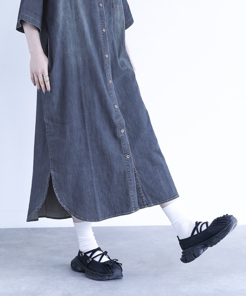 n'OrLABEL(ノアールレーベル)の「【接触冷感・UVカット・遮熱効果・抗菌防臭】『デニムシャツワンピース』(シャツワンピース・レディース・ネイビー/ブルー・FREE)」の17枚目の写真