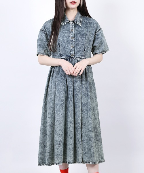 PUNYUS（プニュズ）の「半袖ケミカルシャツワンピース（シャツワンピース・レディース・ケミカルウォッシュ・1/2/4/3）」の14枚目の写真