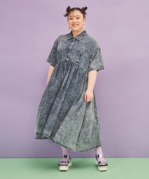 PUNYUS（プニュズ）の「半袖ケミカルシャツワンピース（シャツワンピース・レディース・ケミカルウォッシュ・1/2/4/3）」の13枚目の写真