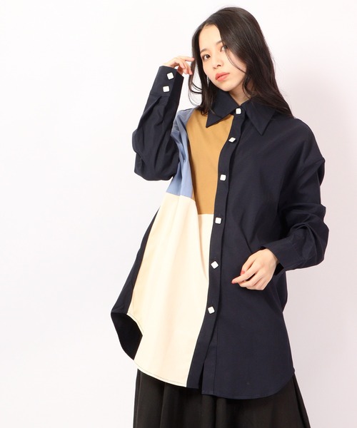 セール Marai シャツ 長袖ブラウス レディース ルーズ トップス カジュアル 切替デザイン シャツ ブラウス Marai マーライ のファッション通販 Zozotown