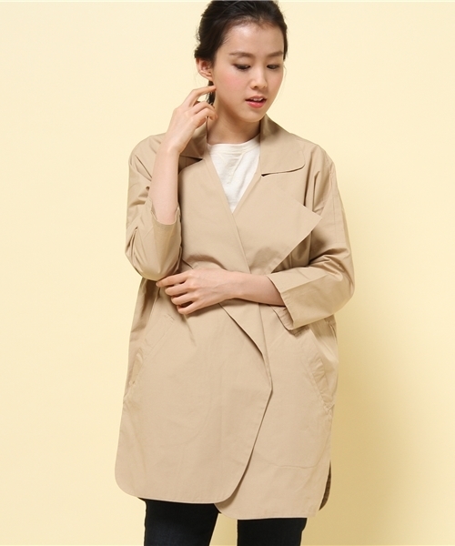 GIORDANO（ジョルダーノ）の「[GIORDANO]フルオープンデザイントレンチコート（テーラードジャケット・レディース・ベージュ/ネイビー・MEDIUM/LARGE）」の2枚目の写真