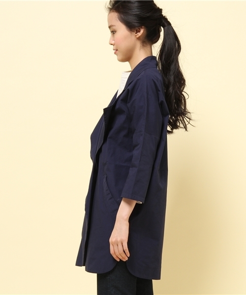 GIORDANO（ジョルダーノ）の「[GIORDANO]フルオープンデザイントレンチコート（テーラードジャケット・レディース・ベージュ/ネイビー・MEDIUM/LARGE）」の11枚目の写真