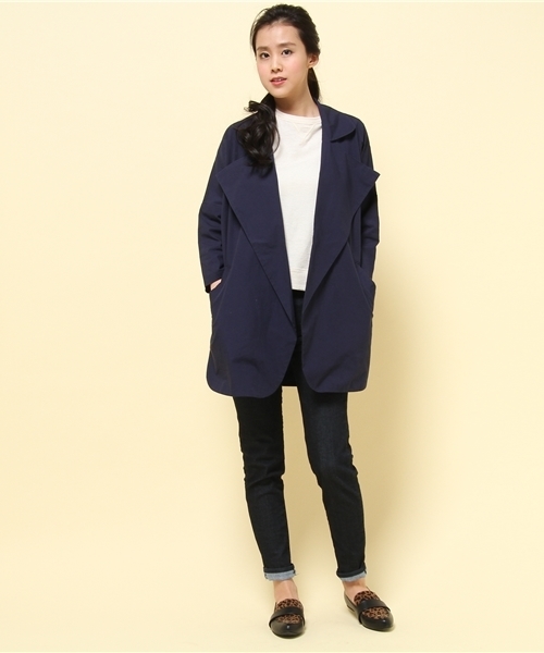 GIORDANO（ジョルダーノ）の「[GIORDANO]フルオープンデザイントレンチコート（テーラードジャケット・レディース・ベージュ/ネイビー・MEDIUM/LARGE）」の4枚目の写真