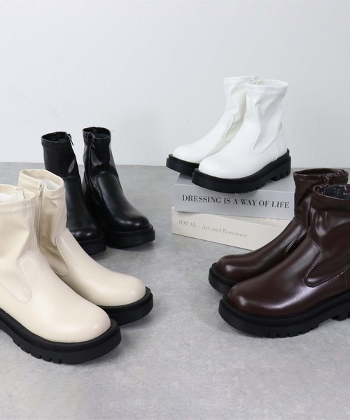 LibertyDoll（リバティードール）の「LIBERTYDOLL / [超軽量]　スクエアトゥトラックソール ストレッチサイドジップブーツ (9087)コンバットブーツ　ストレッチショートブーツ（ブーツ・メンズ・アイボリー/ダークブラウン/ブラック/ホワイト・40/LL/SS/S/M/L/43/41/42/44）」の10枚目の写真
