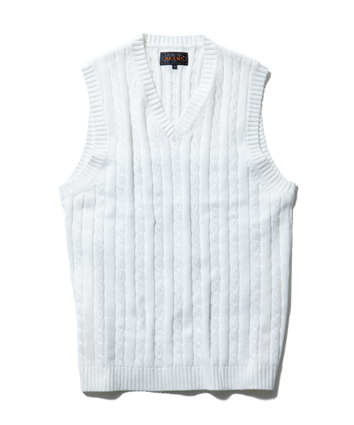 BEAMS PLUS(ビームスプラス)の「BEAMS PLUS / ケーブル ニットベスト(ベスト・メンズ・ホワイト/ケリー/ロイヤルブルー/ネイビー・MEDIUM/SMALL/LARGE)」の14枚目の写真