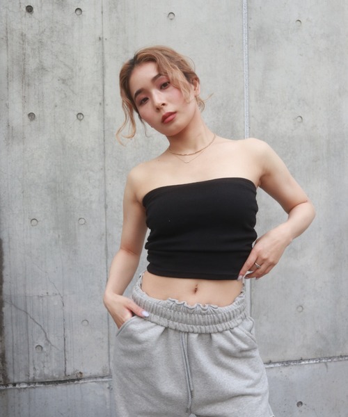 FIG&VIPER（フィグアンドバイパー）の「サイドギャザーベアTOP（チューブトップ・レディース・ブラック/ホワイト/ライトブルー・FREE）」の8枚目の写真