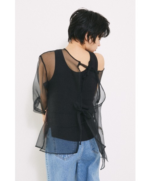 BLACK BY MOUSSY(ブラックバイマウジー)の「2way sheer cardigan(2ウェイシアーカーディガン)(カーディガン/ボレロ・レディース・ブラック/オフホワイト・FREE)」の14枚目の写真