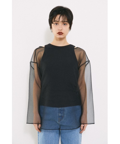BLACK BY MOUSSY(ブラックバイマウジー)の「2way sheer cardigan(2ウェイシアーカーディガン)(カーディガン/ボレロ・レディース・ブラック/オフホワイト・FREE)」の15枚目の写真