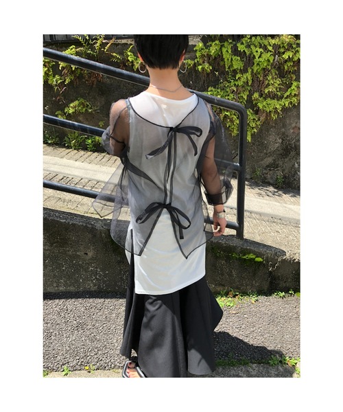 BLACK BY MOUSSY(ブラックバイマウジー)の「2way sheer cardigan(2ウェイシアーカーディガン)(カーディガン/ボレロ・レディース・ブラック/オフホワイト・FREE)」の7枚目の写真