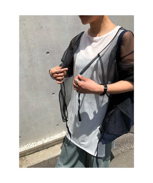 BLACK BY MOUSSY(ブラックバイマウジー)の「2way sheer cardigan(2ウェイシアーカーディガン)(カーディガン/ボレロ・レディース・ブラック/オフホワイト・FREE)」の8枚目の写真