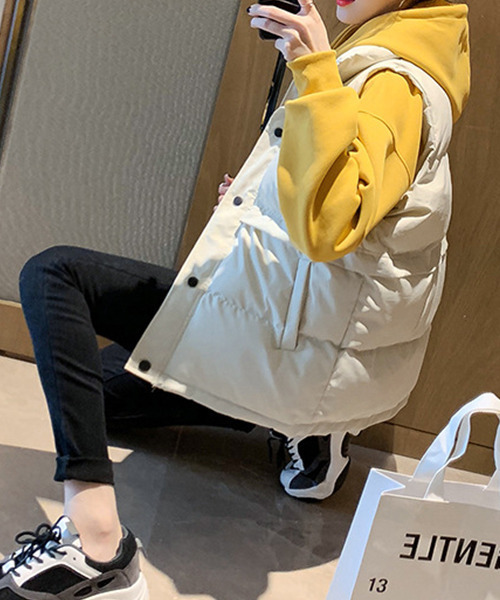 c.u.l(シーユーエル)の「オーバーサイズ ユニセックス ハイネック中綿ダウンベスト culw261(ダウンベスト・レディース・ブラック/アイボリー・M/L/XL)」の10枚目の写真