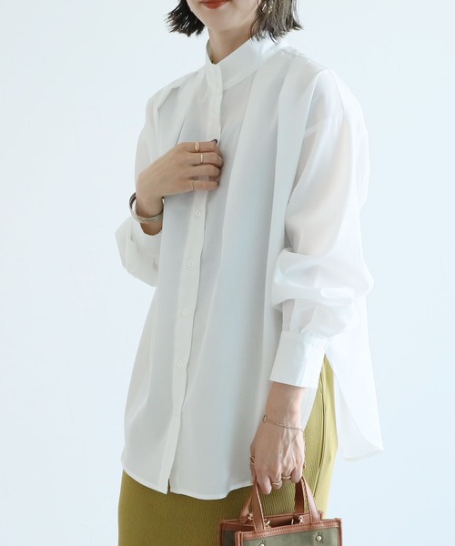 reca(レカ)の「スタンドカラータックブラウス(シャツ/ブラウス・レディース・ブラック/カーキ/オフホワイト・M)」の1枚目の写真