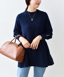 *〈手洗い可能〉バックパールモチーフペプラムニット◆