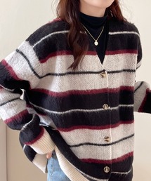 マルチボーダー Vネック ニット ショートカーディガン