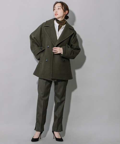 Munich(ミューニック)の「ブラッシュウールメルトンビッグピーコート(ピーコート・レディース・ライトブルー/オリーブ/ネイビー/キャメル・XS/S)」の13枚目の写真