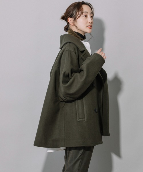 Munich(ミューニック)の「ブラッシュウールメルトンビッグピーコート(ピーコート・レディース・ライトブルー/オリーブ/ネイビー/キャメル・XS/S)」の17枚目の写真