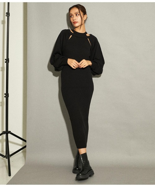 ANAP（アナップ）の「ニットワンピース×ボレロアンサンブル（ワンピース・レディース・ベージュ/ブラック・FREE）」の2枚目の写真