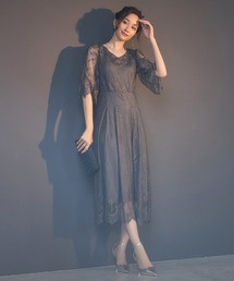 パーティードレス 結婚式 ワンピース Aライン レース ミモレ丈 DRESS+｜ワンピース ドレス 総レース Aライン ミモレ丈 結婚式