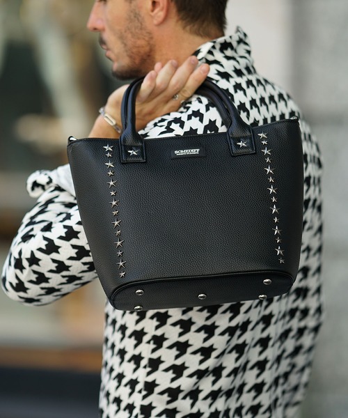 SOMEDIFF】スター スタッズ PU レザー ミニトート バッグ メンズ