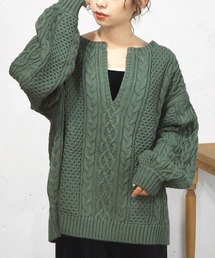 ケーブルキーネックBIGニットプルオーバー