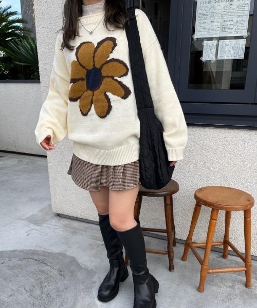 nemne store(ネンネストア)の「ジャガードフラワーニットプルオーバー(ニット/セーター・レディース・ネイビー/グリーン/アイボリー・フリー)」の14枚目の写真