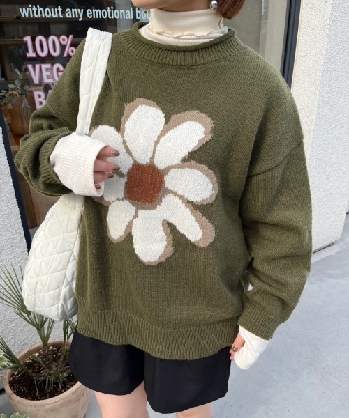 nemne store(ネンネストア)の「ジャガードフラワーニットプルオーバー(ニット/セーター・レディース・ネイビー/グリーン/アイボリー・フリー)」の17枚目の写真