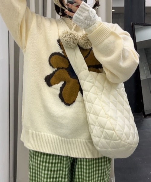 nemne store(ネンネストア)の「ジャガードフラワーニットプルオーバー(ニット/セーター・レディース・ネイビー/グリーン/アイボリー・フリー)」の15枚目の写真
