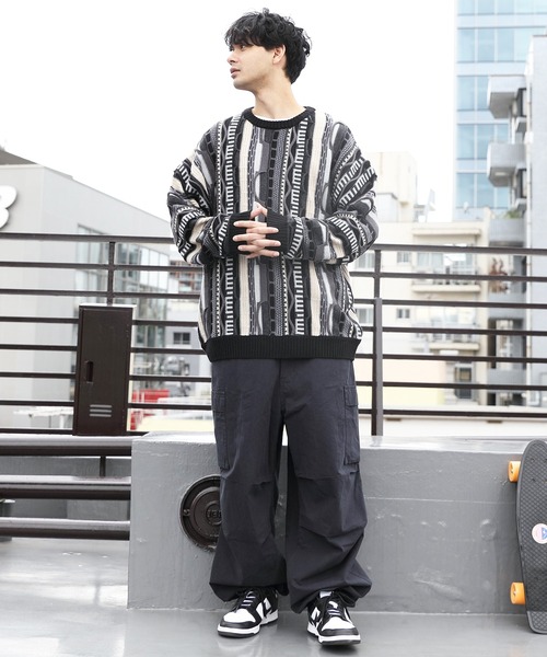 ８(eight)（エイト）の「３Ｄクルーネックニット（ニット/セーター・メンズ・グレイッシュベージュ/ダークグリーン/ブラック・LARGE/MEDIUM）」の8枚目の写真