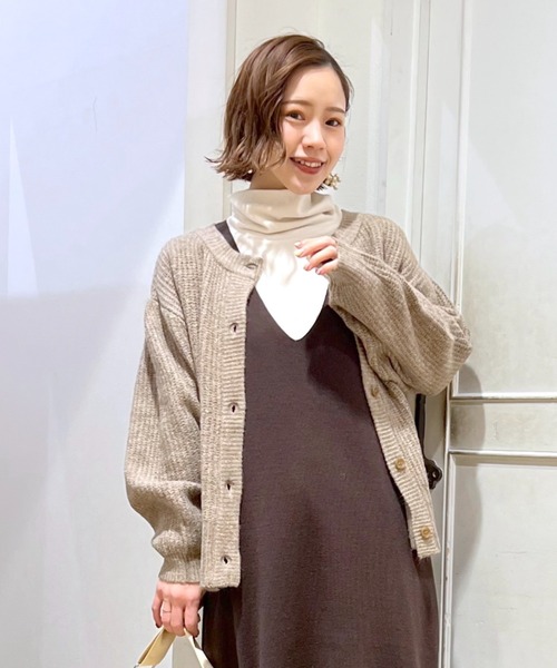 studio CLIP(スタディオクリップ)の「5ゲージフラッフィヤーンWフェイスカーディガン(カーディガン/ボレロ・レディース・ブラック/ライトベージュ/グレー/マスタード・FREE)」の4枚目の写真
