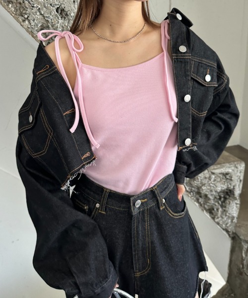 EPIMI E'PIMMY（エピミエピミー）の「カップ付きリボンキャミ（キャミソール・レディース・ブラック/オリーブ/ピンクベージュ/ベージュ/オフホワイト/オートミール・MEDIUM）」の6枚目の写真