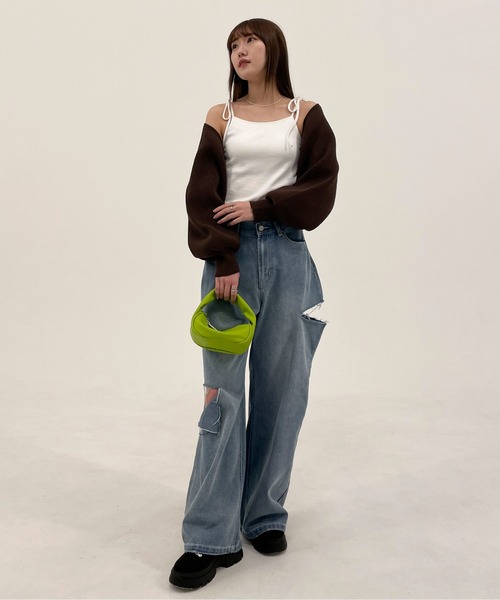 EPIMI E'PIMMY（エピミエピミー）の「カップ付きリボンキャミ（キャミソール・レディース・ブラック/オリーブ/ピンクベージュ/ベージュ/オフホワイト/オートミール・MEDIUM）」の10枚目の写真