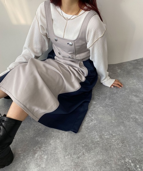 179/WG(イチナナキュウダブルジー)の「セットワンピース/ショートジャケット&ジャンスカ(ジャンパースカート・レディース・その他/チャコールグレー/オフホワイト・MEDIUM)」の13枚目の写真