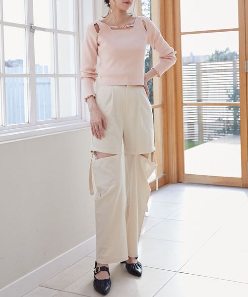 MAJESTIC LEGON（マジェスティックレゴン）の「チェーン付きオープンニット（ニット/セーター・レディース・アイボリー/ピンク/ネイビー・MEDIUM）」の4枚目の写真