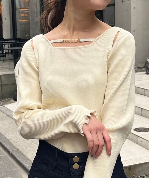 MAJESTIC LEGON（マジェスティックレゴン）の「チェーン付きオープンニット（ニット/セーター・レディース・アイボリー/ピンク/ネイビー・MEDIUM）」の19枚目の写真