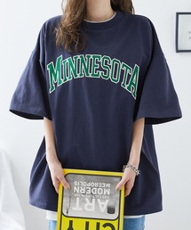 PARAMUS MINNESOTA DES MOINES LOGO CREW NECK T-SHIRTS / パラマス ミネソタ デモイン アーチロゴ 配色刺繍 クルーネック ビッグ 半袖Tシャツ