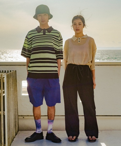 WHIMSIC(ウィムジック)の「【UNISEX】マルチボーダーニットポロシャツ(ポロシャツ・メンズ・ミント/ベージュ/ネイビー・FREE)」の14枚目の写真