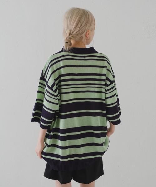 WHIMSIC(ウィムジック)の「【UNISEX】マルチボーダーニットポロシャツ(ポロシャツ・メンズ・ミント/ベージュ/ネイビー・FREE)」の19枚目の写真