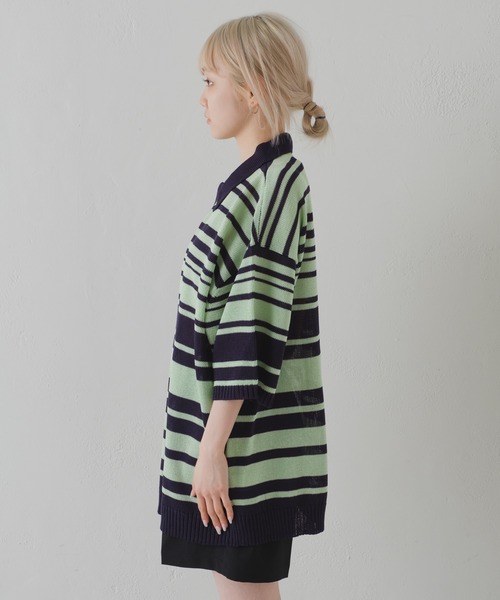 WHIMSIC(ウィムジック)の「【UNISEX】マルチボーダーニットポロシャツ(ポロシャツ・メンズ・ミント/ベージュ/ネイビー・FREE)」の22枚目の写真