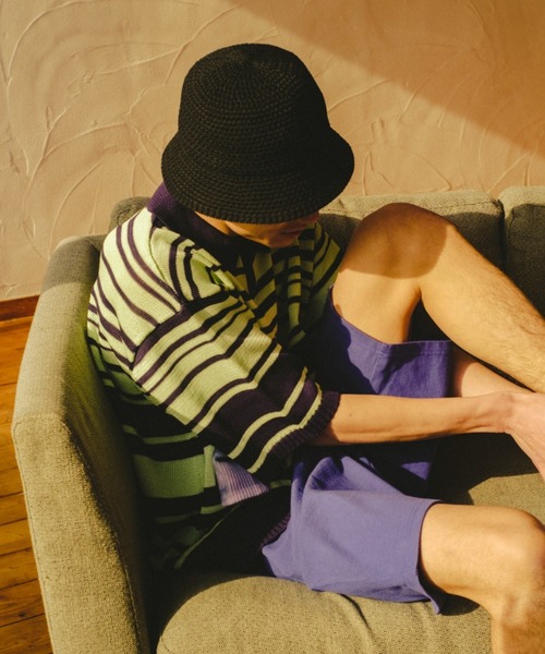 WHIMSIC(ウィムジック)の「【UNISEX】マルチボーダーニットポロシャツ(ポロシャツ・メンズ・ミント/ベージュ/ネイビー・FREE)」の16枚目の写真