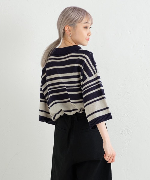 WHIMSIC(ウィムジック)の「【UNISEX】マルチボーダーニットポロシャツ(ポロシャツ・メンズ・ミント/ベージュ/ネイビー・FREE)」の12枚目の写真