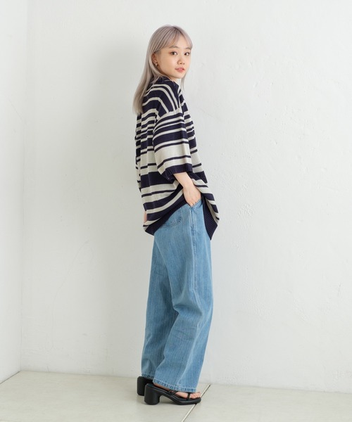 WHIMSIC(ウィムジック)の「【UNISEX】マルチボーダーニットポロシャツ(ポロシャツ・メンズ・ミント/ベージュ/ネイビー・FREE)」の6枚目の写真