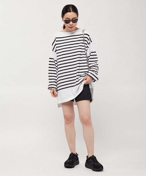 AP STUDIO（エーピーストゥディオ）の「《追加》【JOHNBULL/ジョンブル】オーバーサイズバスクTシャツ（Tシャツ/カットソー・レディース・ホワイト/ブラック・FREE）」の5枚目の写真