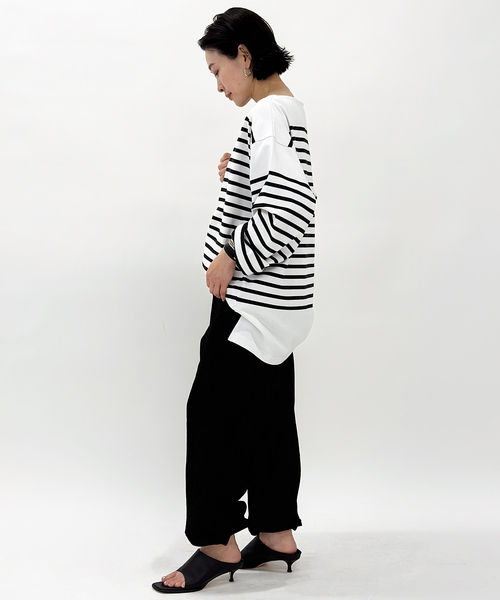 AP STUDIO（エーピーストゥディオ）の「《追加》【JOHNBULL/ジョンブル】オーバーサイズバスクTシャツ（Tシャツ/カットソー・レディース・ホワイト/ブラック・FREE）」の12枚目の写真