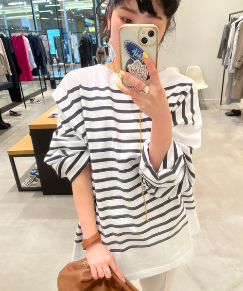 AP STUDIO（エーピーストゥディオ）の「《追加》【JOHNBULL/ジョンブル】オーバーサイズバスクTシャツ（Tシャツ/カットソー・レディース・ホワイト/ブラック・FREE）」の14枚目の写真